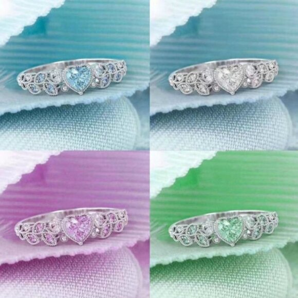 ▶Heart shape CZ Eternity 925 Silver Plated Fashion Ring for Women, L077